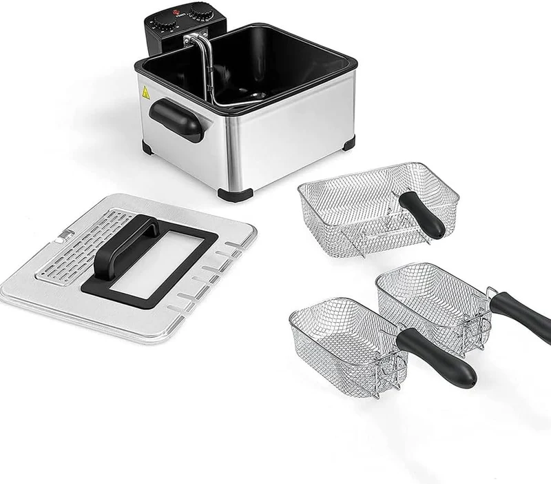 Friggitrice Elettrica Professionale in Acciaio Inox 3 Cestelli Potenza 2000W 4Lt