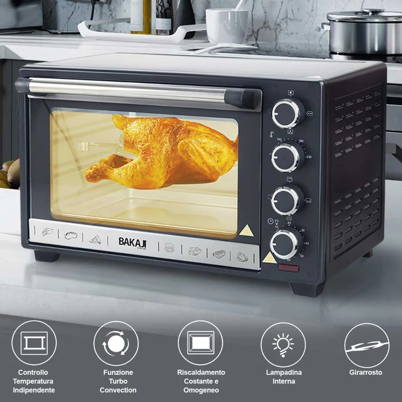 Forno Fornetto Elettrico Ventilato 38 litri 1600W Luce Interna Timer Girarrosto