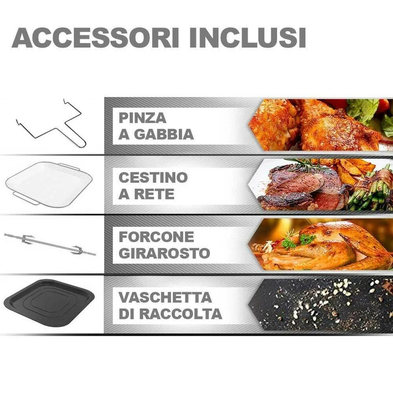 Friggitrice Ad Aria Calda 12Lt Aerofryer Digitale 1800W Frigge Cuoce Senza Olio