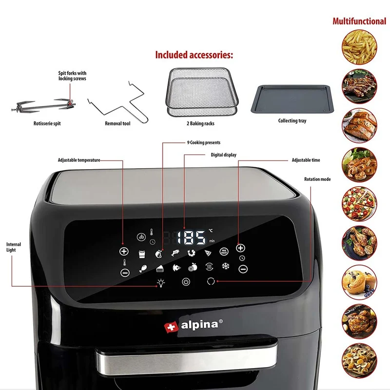 Friggitrice Ad Aria Calda 12Lt Aerofryer Digitale 1800W Frigge Cuoce Senza Olio