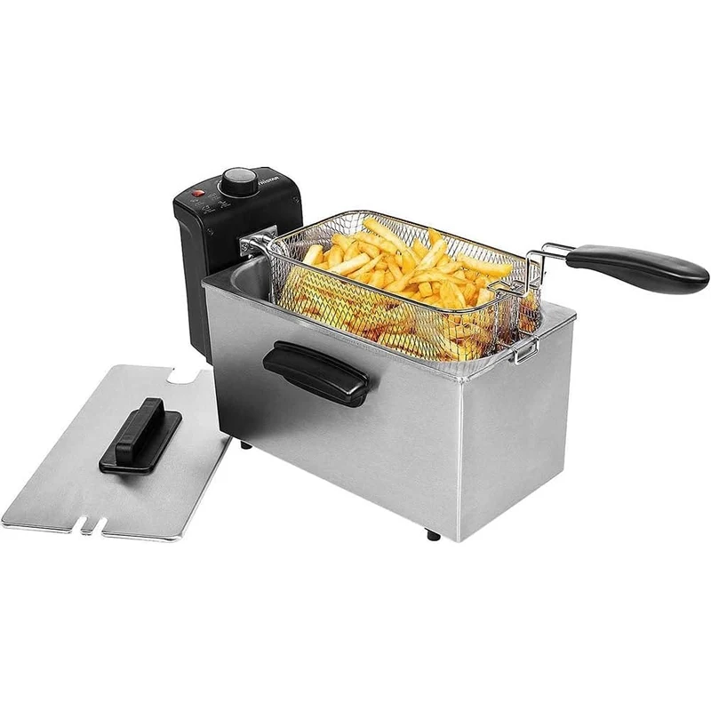 Friggitrice Elettrica 3L 2000W in Acciaio con Termostato e Cestello Estraibile