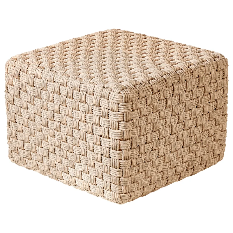 Pouf da giardino beige chiaro in materiale sintetico 50 x 50 cm Pouf da esterno intrecciato a mano in stile boho