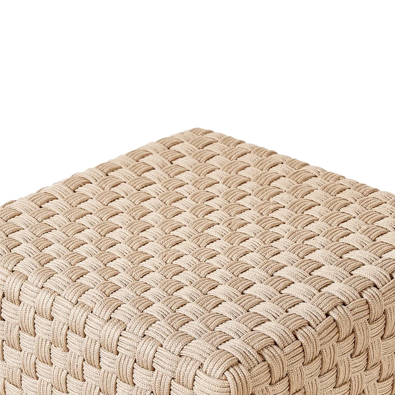 Pouf da giardino beige chiaro in materiale sintetico 50 x 50 cm Pouf da esterno intrecciato a mano in stile boho