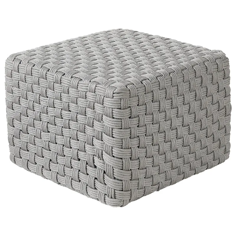 Pouf da giardino grigio in materiale sintetico 50 x 50 cm Pouf da esterno intrecciato a mano in stile boho