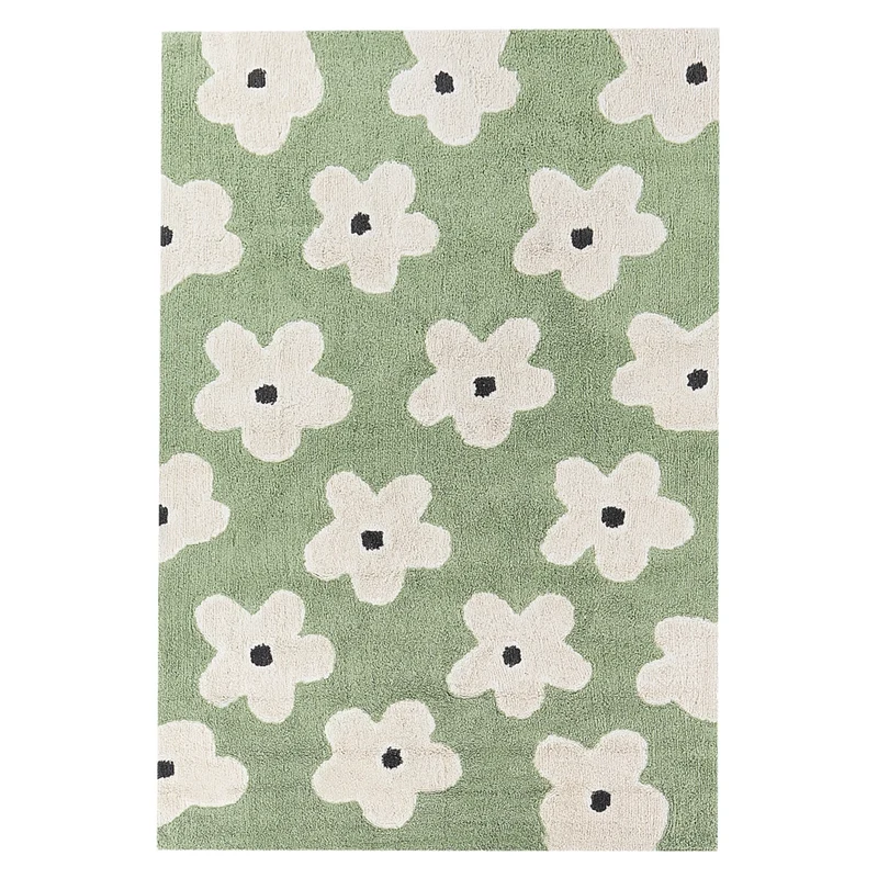 Tappeto verde in cotone 140 x 200 cm con motivi floreali decorativi in stile bohémien Soggiorno Bambini Camera dei bambini