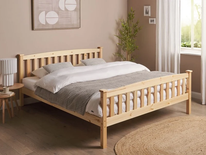 Letto matrimoniale in legno di pino chiaro 160 x 200 cm rete a doghe