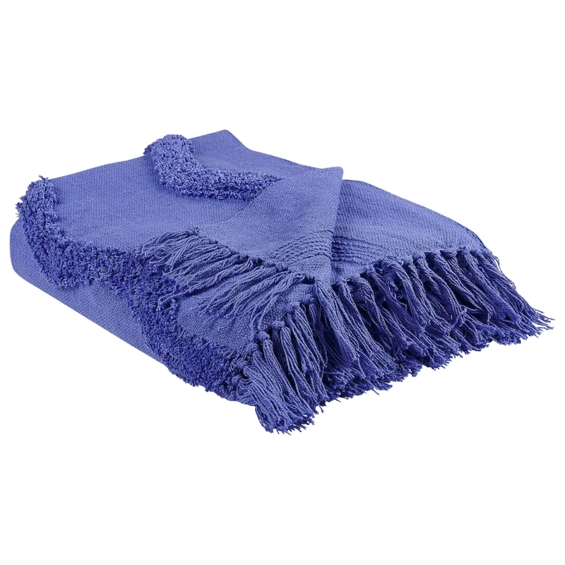 Coperta in cotone viola con frange e motivo geometrico 125 x 150 cm stile boho soggiorno camera da letto accessorio divano