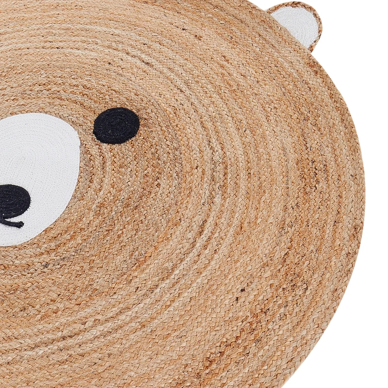 Tappeto Beige Juta ø 120 cm Rotondo Orso decorativo Stile Boho Soggiorno Bambini Camera dei bambini