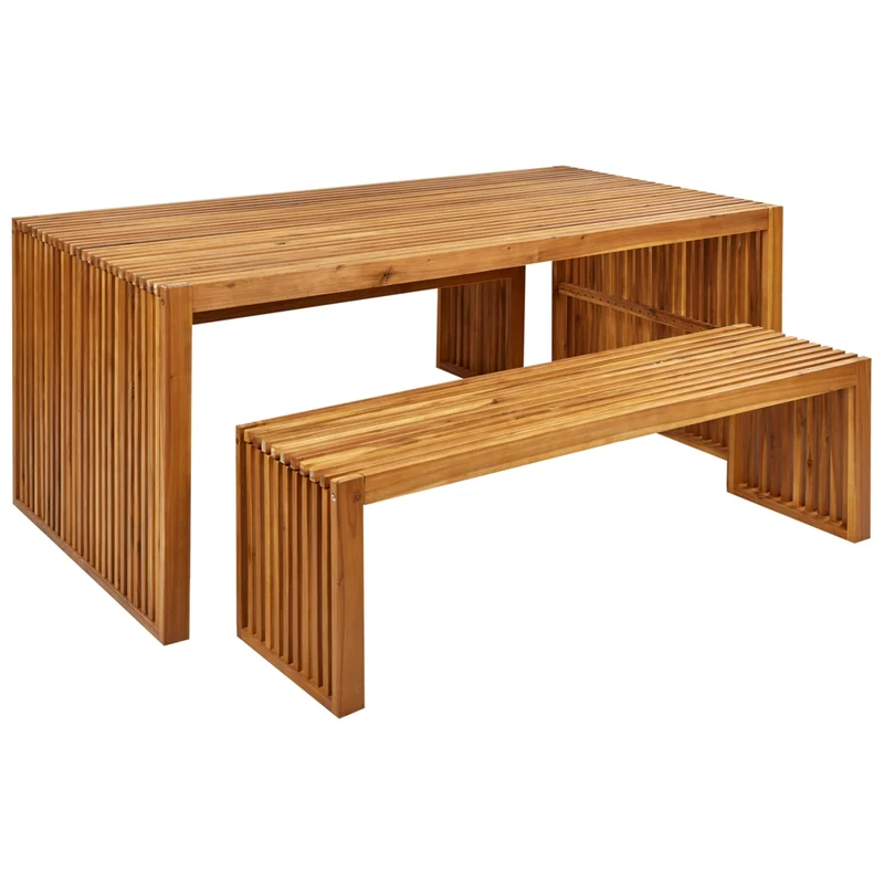 Set da pranzo da giardino 3 pezzi Tavolo rettangolare in legno massiccio di acacia 2 panche Design rustico per interni esterni