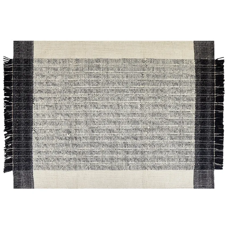 Tappeto bianco e nero lana cotone 160 x 230 cm intrecciato a mano rettangolare con frange