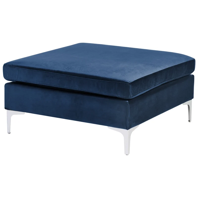 Divano componibile ad angolo versione sinistra a 4 posti in velluto blu marino con gambe in metallo argentato a forma di L ottomana Stile glamour