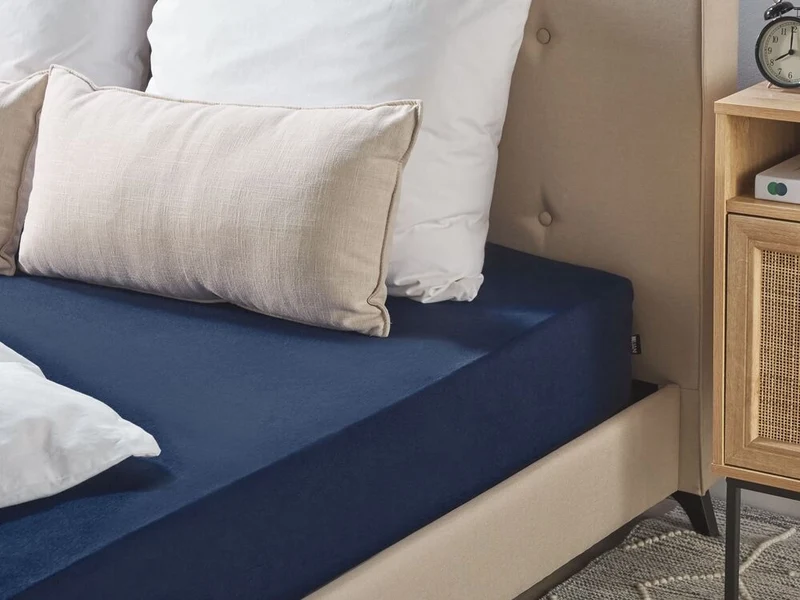 Lenzuolo con angoli cotone blu marino 200 x 200 cm coprimaterasso elasticizzato modello classico a tinta unita camera da letto classica