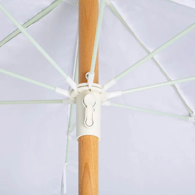 Ombrellone giardino tessuto bianco palo in legno faggio 150 cm Ombrellone esterno rotondo giardino retrò inclinabile resistente ai raggi UV