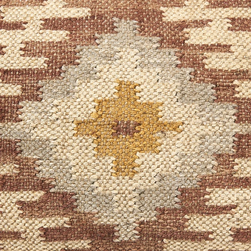 Pouf in iuta beige rosso 50 x 50 cm poggiapiedi in lana motivo geometrico boho moderno
