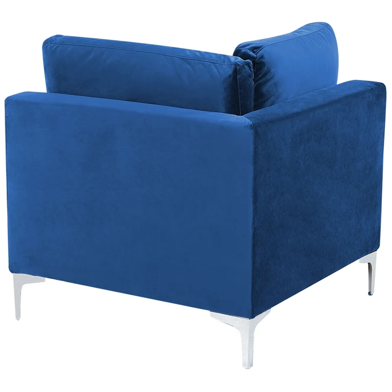 Divano componibile in velluto blu marino a forma di U a 6 posti con gambe in metallo argento ottomana stile glamour