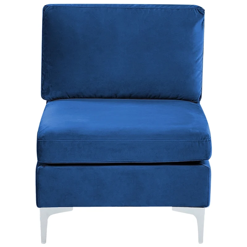 Divano componibile in velluto blu marino a forma di U a 6 posti con gambe in metallo argento ottomana stile glamour