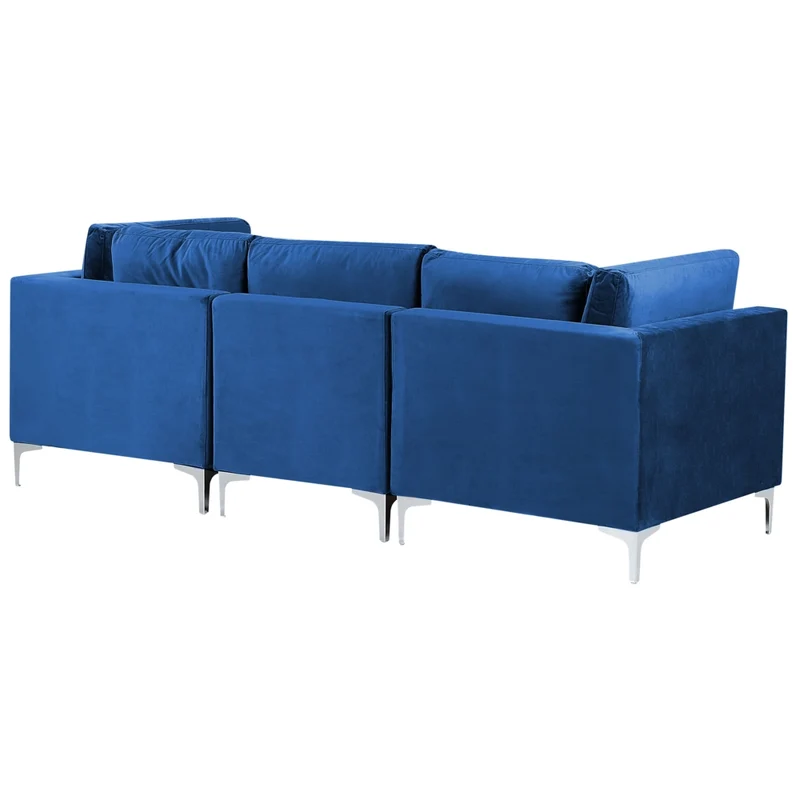 Divano Componibile Velluto Blu Marino 3 Posti Con Gambe In Metallo Argento ottomana Stile Glamour