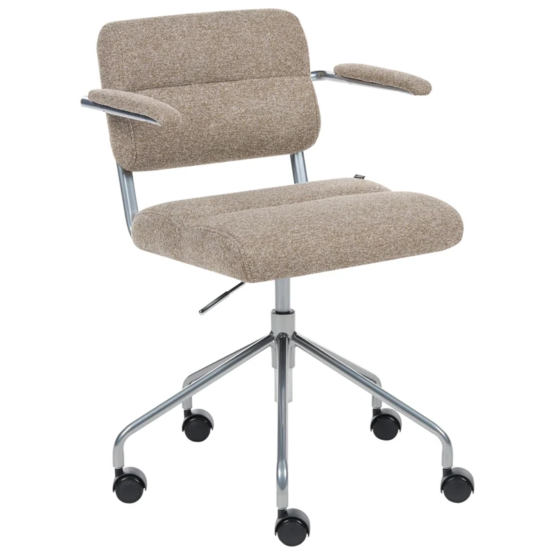 Sedia da ufficio in tessuto beige chiaro girevole e regolabile in altezza con braccioli Ufficio Casa Studio Tradizionale
