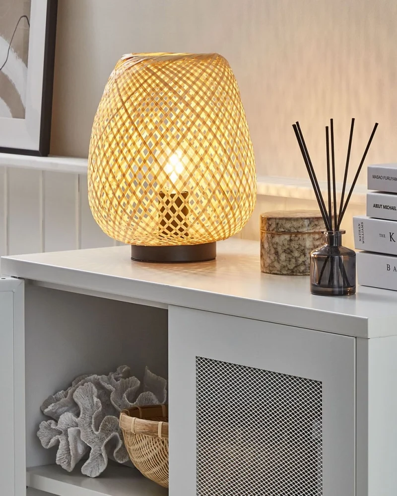 Lampada da tavolo in marrone chiaro di bambù 30 cm Accessorio per la casa in stile boho