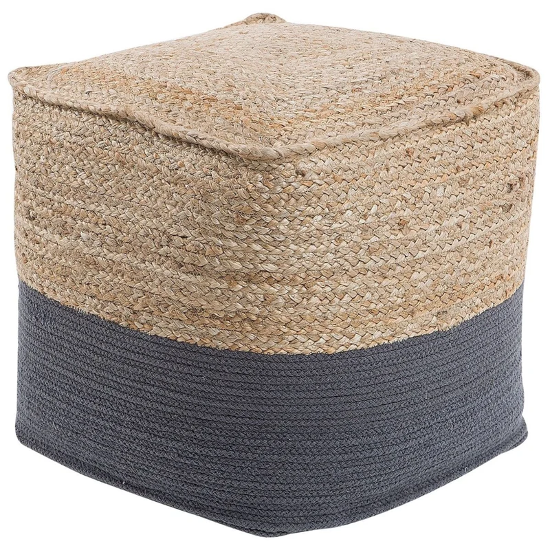 Pouf ottomana grigio iuta perline EPS riempimento quadrato 44 x 44 cm stile boho