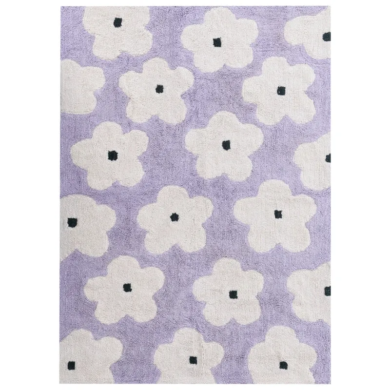 Tappeto viola chiaro in cotone 140 x 200 cm con motivi floreali decorativi in stile bohémien Soggiorno Bambini Camera dei bambini