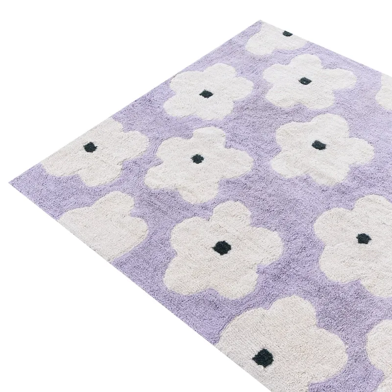 Tappeto viola chiaro in cotone 140 x 200 cm con motivi floreali decorativi in stile bohémien Soggiorno Bambini Camera dei bambini