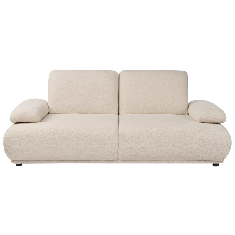 Divano a 3 posti Rivestimento bouclé beige Schienale e braccioli regolabili Gambe in legno Soggiorno Moderno