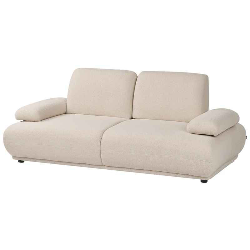 Divano a 3 posti Rivestimento bouclé beige Schienale e braccioli regolabili Gambe in legno Soggiorno Moderno