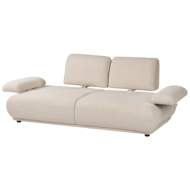 Divano a 3 posti Rivestimento bouclé beige Schienale e braccioli regolabili Gambe in legno Soggiorno Moderno