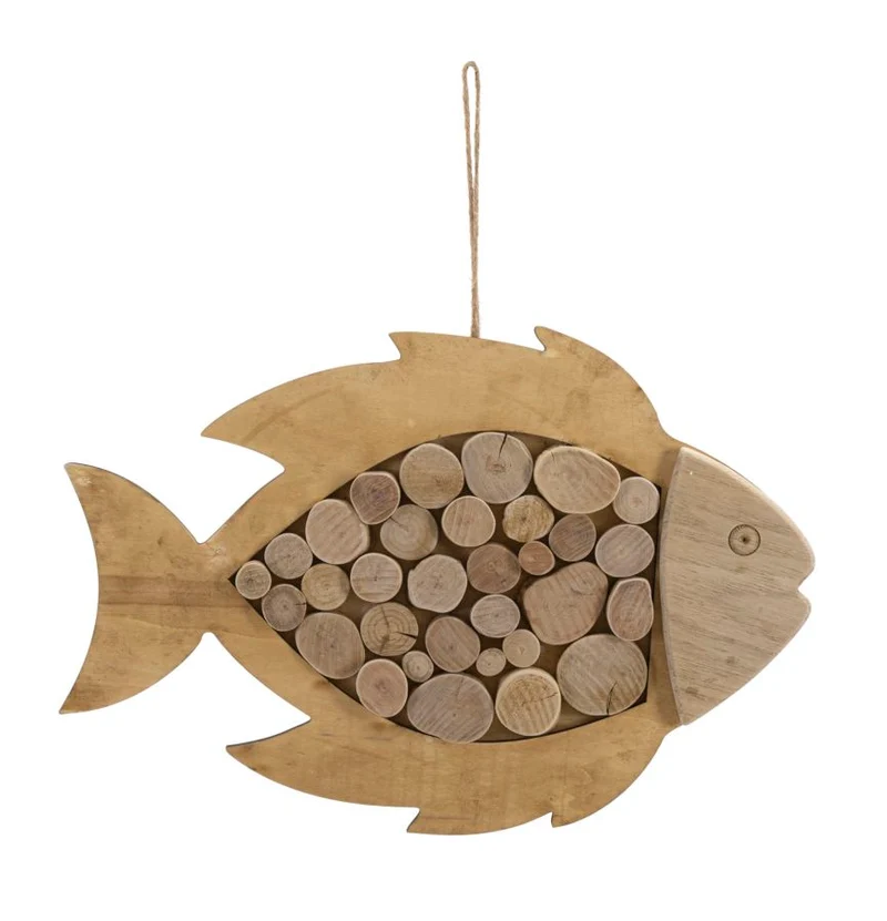 Decorazione Pesce da Appendere Nature 42,5x2x28,5 cm in Tanoak e Compensato