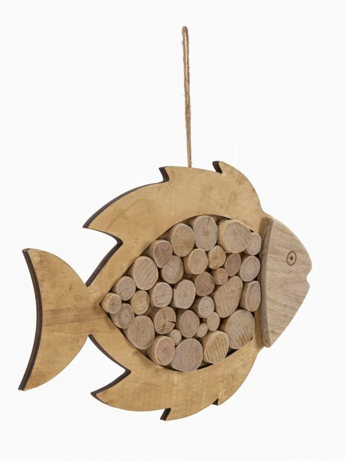 Decorazione Pesce da Appendere Nature 42,5x2x28,5 cm in Tanoak e Compensato