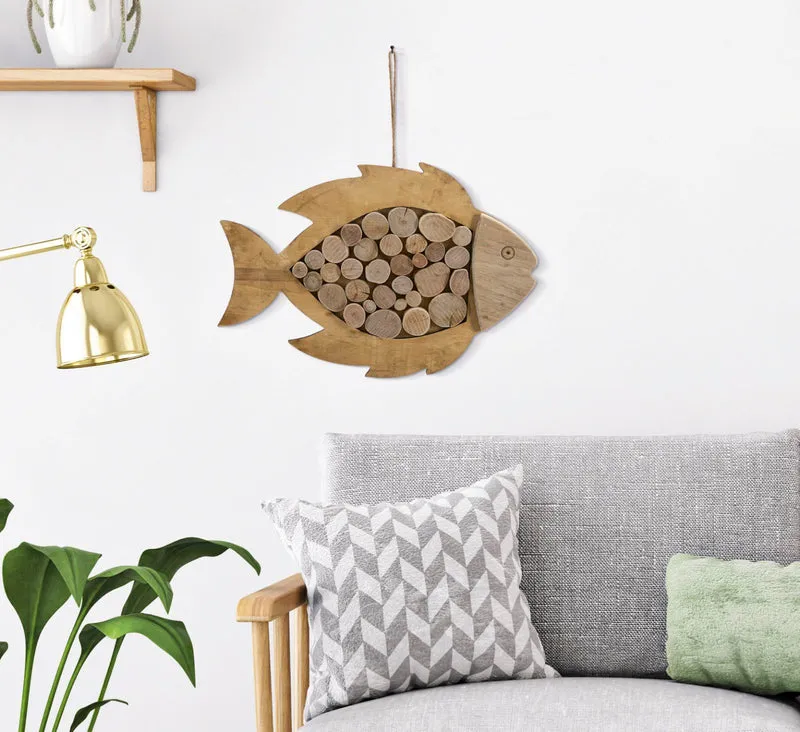 Decorazione Pesce da Appendere Nature 42,5x2x28,5 cm in Tanoak e Compensato