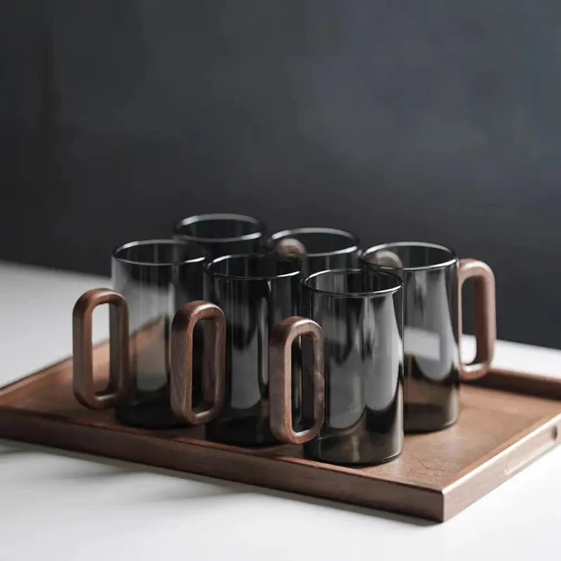Glazen Mok – Hittebestendige Drinkbeker met Houten Handgreep en 350 ml Inhoud