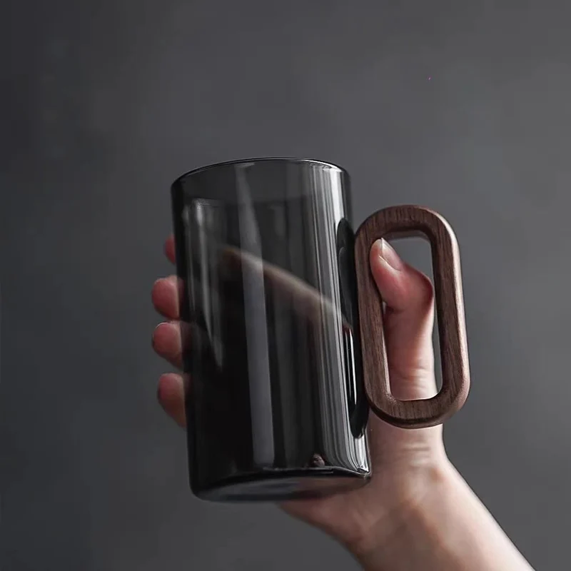 Glazen Mok – Hittebestendige Drinkbeker met Houten Handgreep en 350 ml Inhoud
