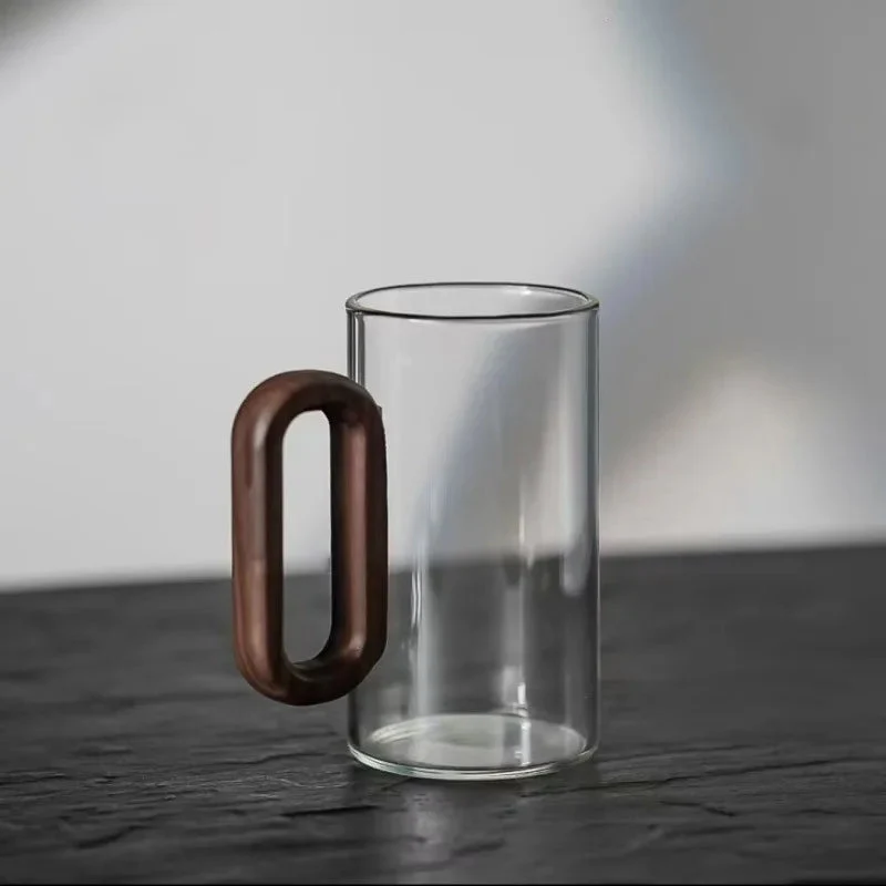 Glazen Mok – Hittebestendige Drinkbeker met Houten Handgreep en 350 ml Inhoud