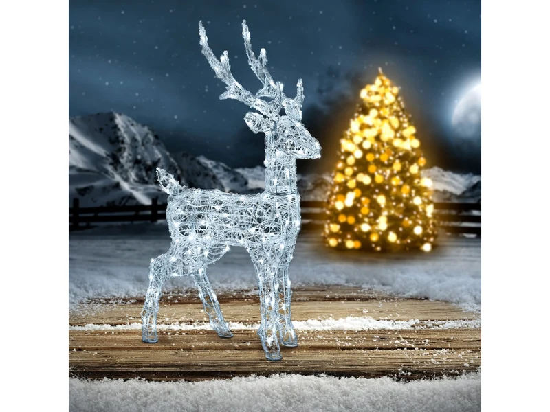 Renna luminosa 3D h.85cm con 120dual led bianco caldo + bianco freddo, per uso interno/esterno IP44
