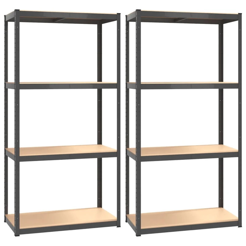 Set 2 pz Mensole Organizer 4 Strati Telaio Antracite in Acciaio e Legno