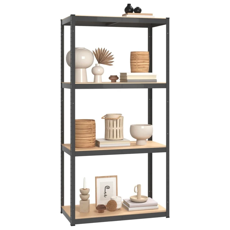 Set 2 pz Mensole Organizer 4 Strati Telaio Antracite in Acciaio e Legno