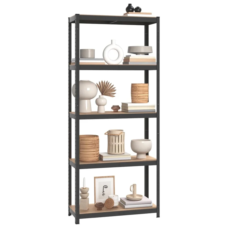 Set 3 Mensole Organizer 5 Strati Antracite Telaio in Acciaio e Legno Multistrato