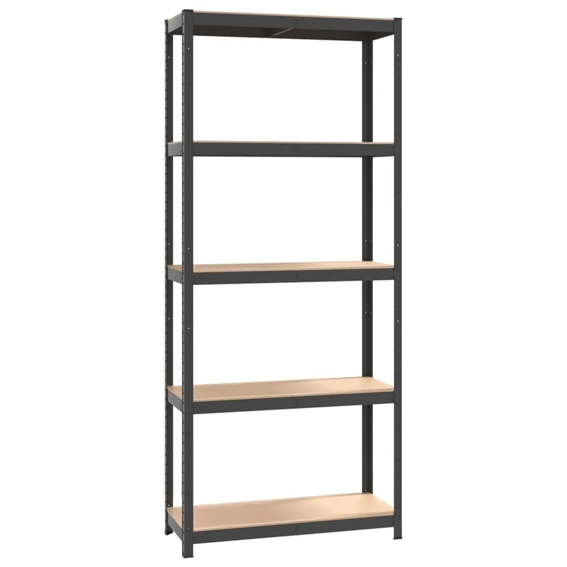 Set 3 Mensole Organizer 5 Strati Antracite Telaio in Acciaio e Legno Multistrato