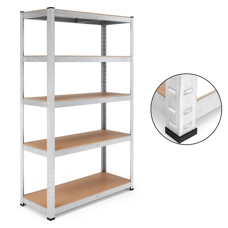 Scaffale Metallo Zincato 5 Ripiani Legno MDF 90x40 H180cm Scaffalatura Garage Casa