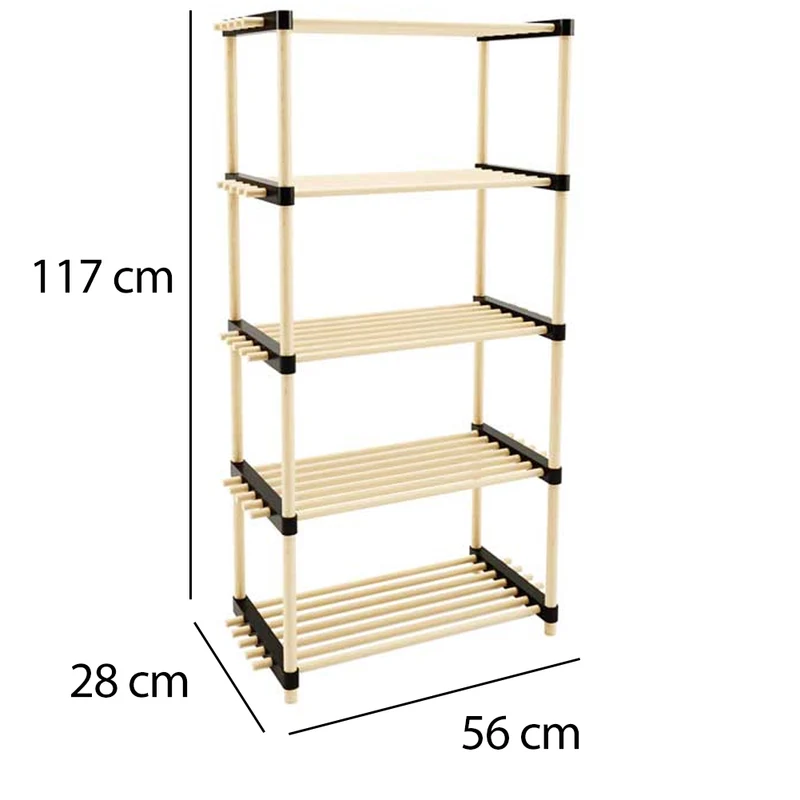 Scaffale in Legno 5 Ripiani Scaffalatura Multiuso Bagno Casa Ufficio 28x56x117cm