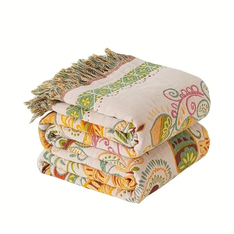 Boho double-sided fringed blanket Cozy cover for sofa and bed