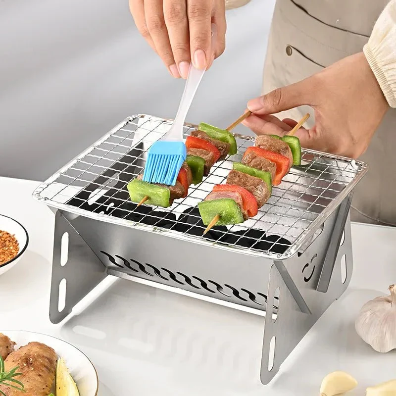 Houtskoolbarbecue – Opvouwbare RVS tafelgrill voor camping en tuin