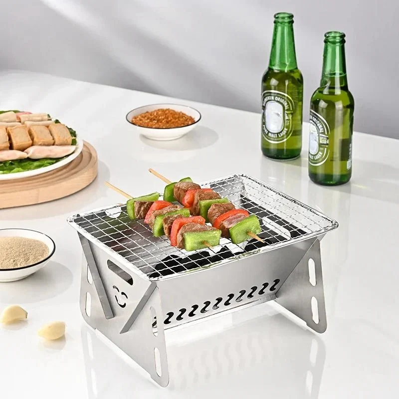 Houtskoolbarbecue – Opvouwbare RVS tafelgrill voor camping en tuin