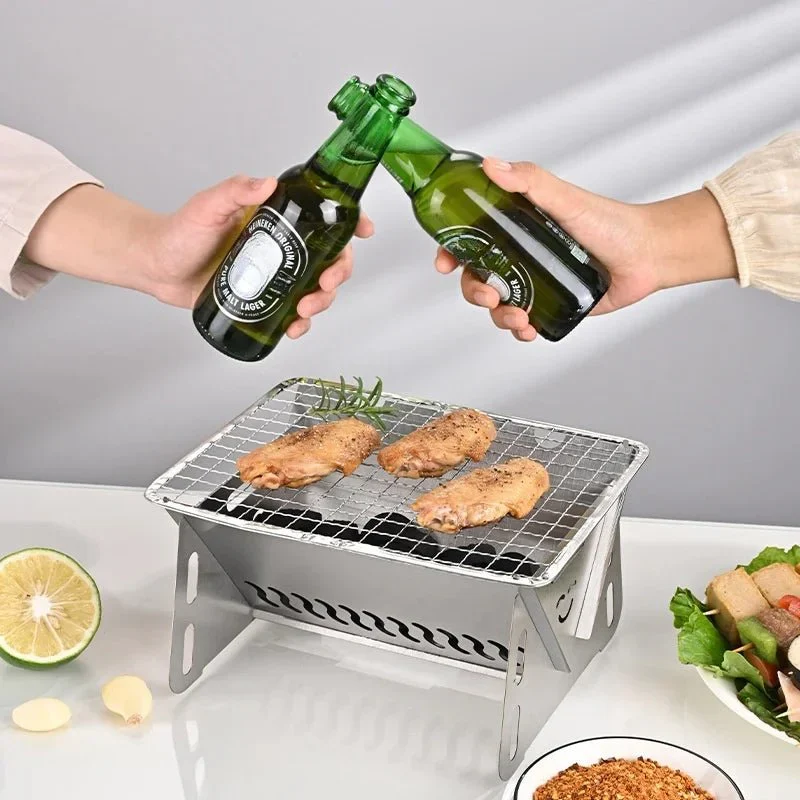 Houtskoolbarbecue – Opvouwbare RVS tafelgrill voor camping en tuin