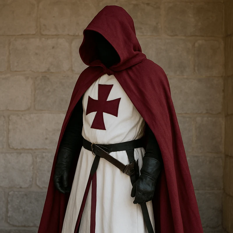 Tempelier kostuum – Middeleeuwse outfit met lange mantel en klassieke uitstraling