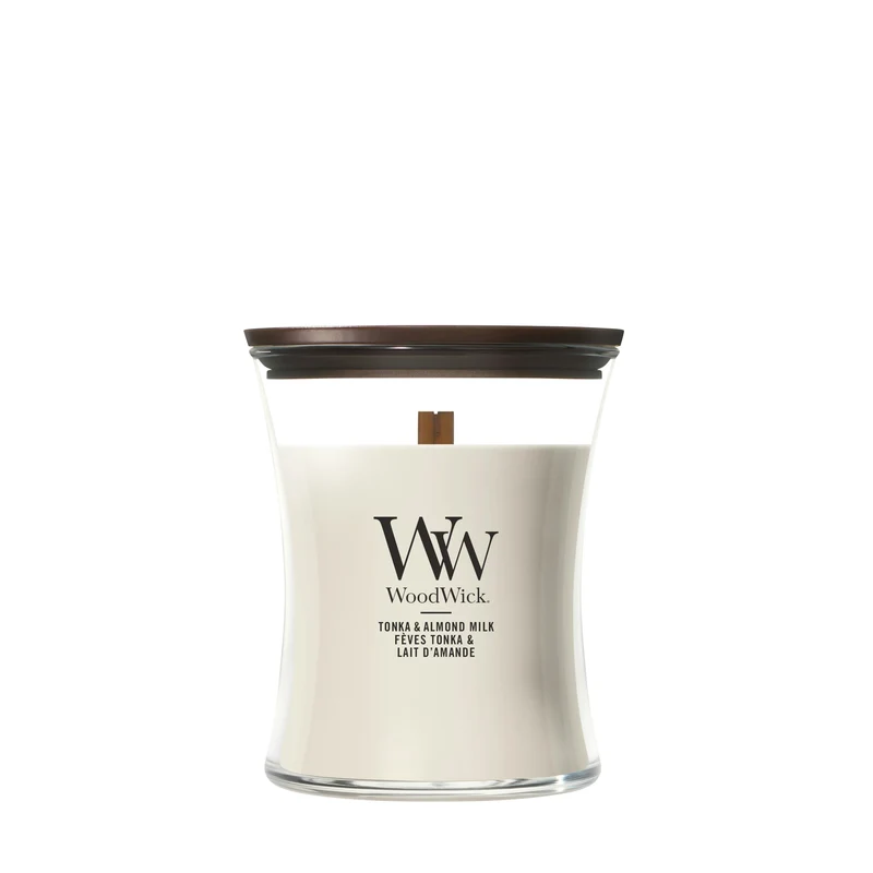 Candela Tonka & Almond Milk clessidra media 275g Neutri WoodWick