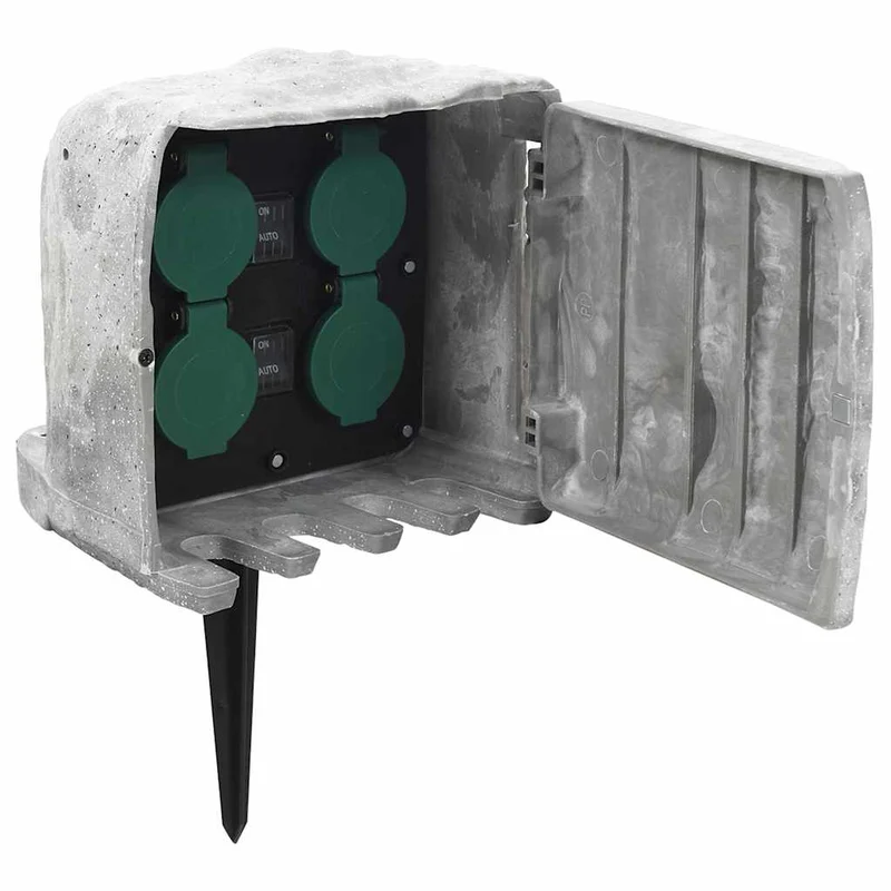 Presa da Esterno con Picchetto 4 Vie Design Effetto Pietra Sensore Crepuscolare