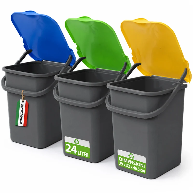 3 Pattumiere Premi' Plus 24L Apertura Push Raccolta Differenziata 32×29×46.5cm